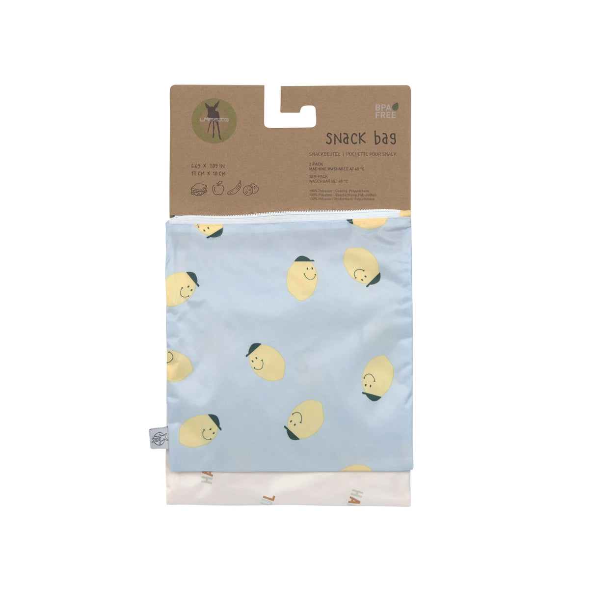 Lässig Frühstücksbeutel (2 Stk) - Snack Bag, Happy Fruits, Zitrone