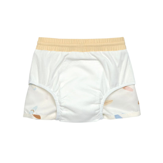 Lässig Badehose Baby (mit Windel) - Surfbrett, weiß