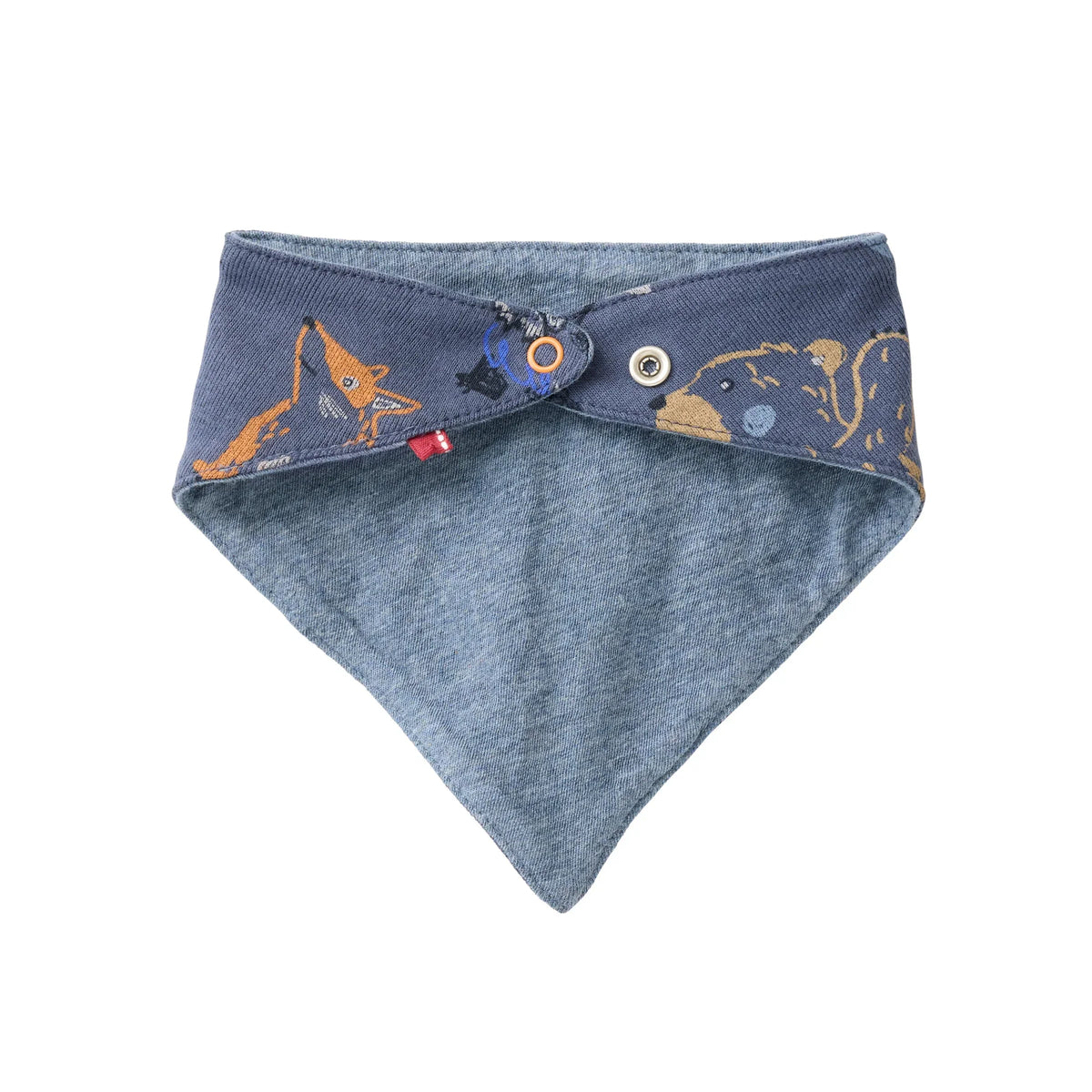 People Wear Organic Wendbares Dreieckstuch in blau mit Waldtierprint und blau mélange GOTS