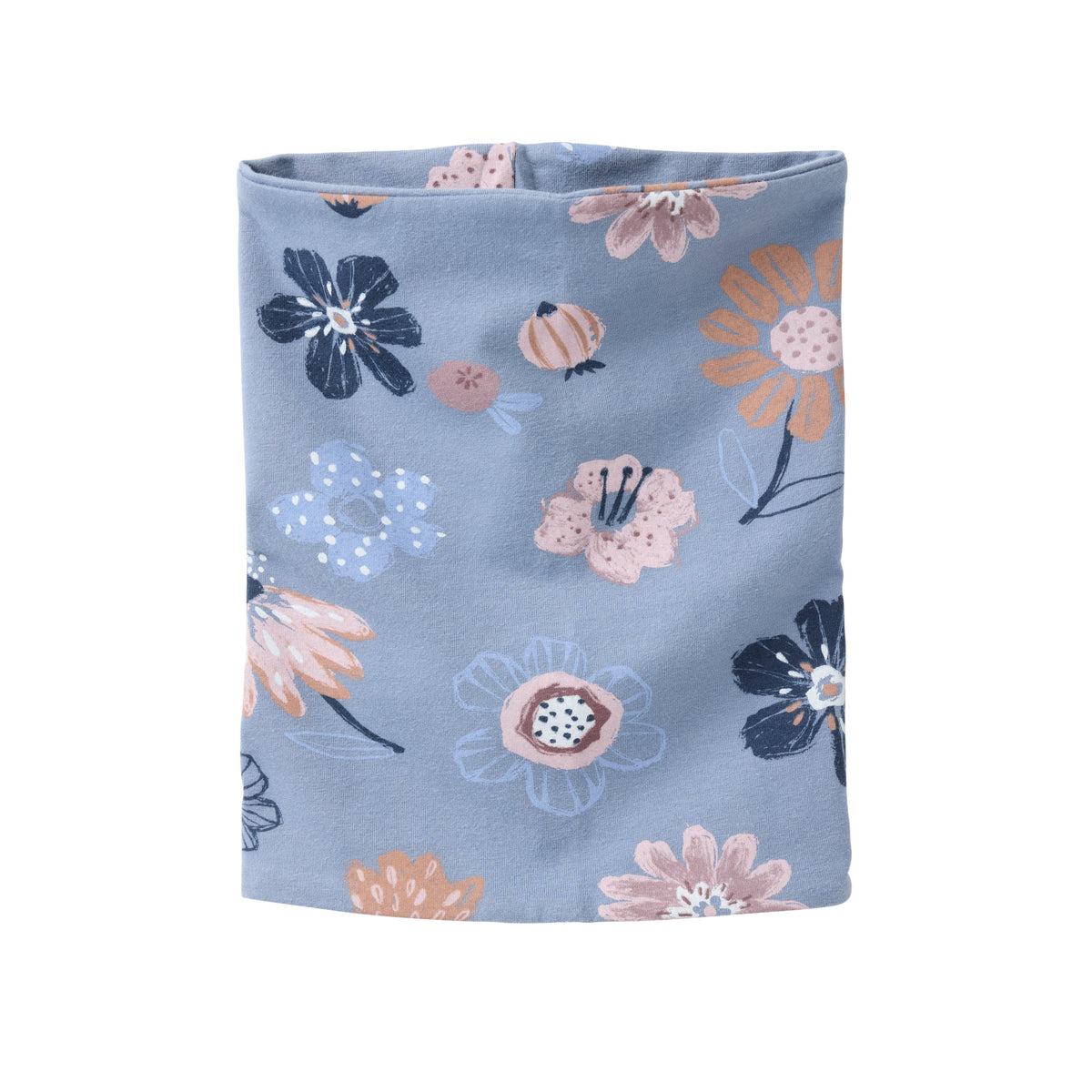People Wear Organic Schlauchschal, blau bedruckt, "große Herbstblumen", Bio-Baumwolle GOTS