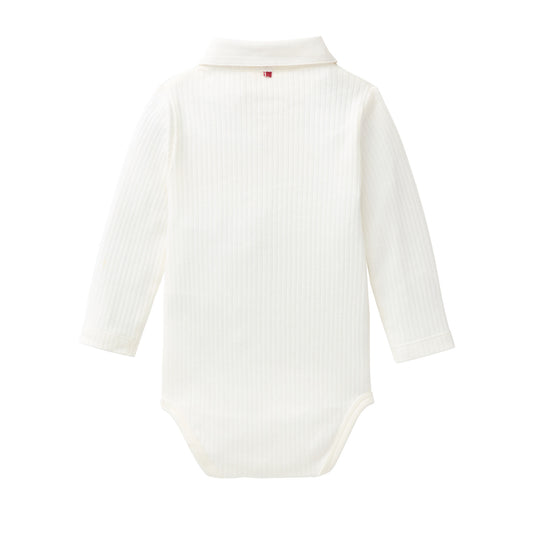 People Wear Organic Langarm Body mit Kragen in weiß aus Bio-Baumwolle GOTS
