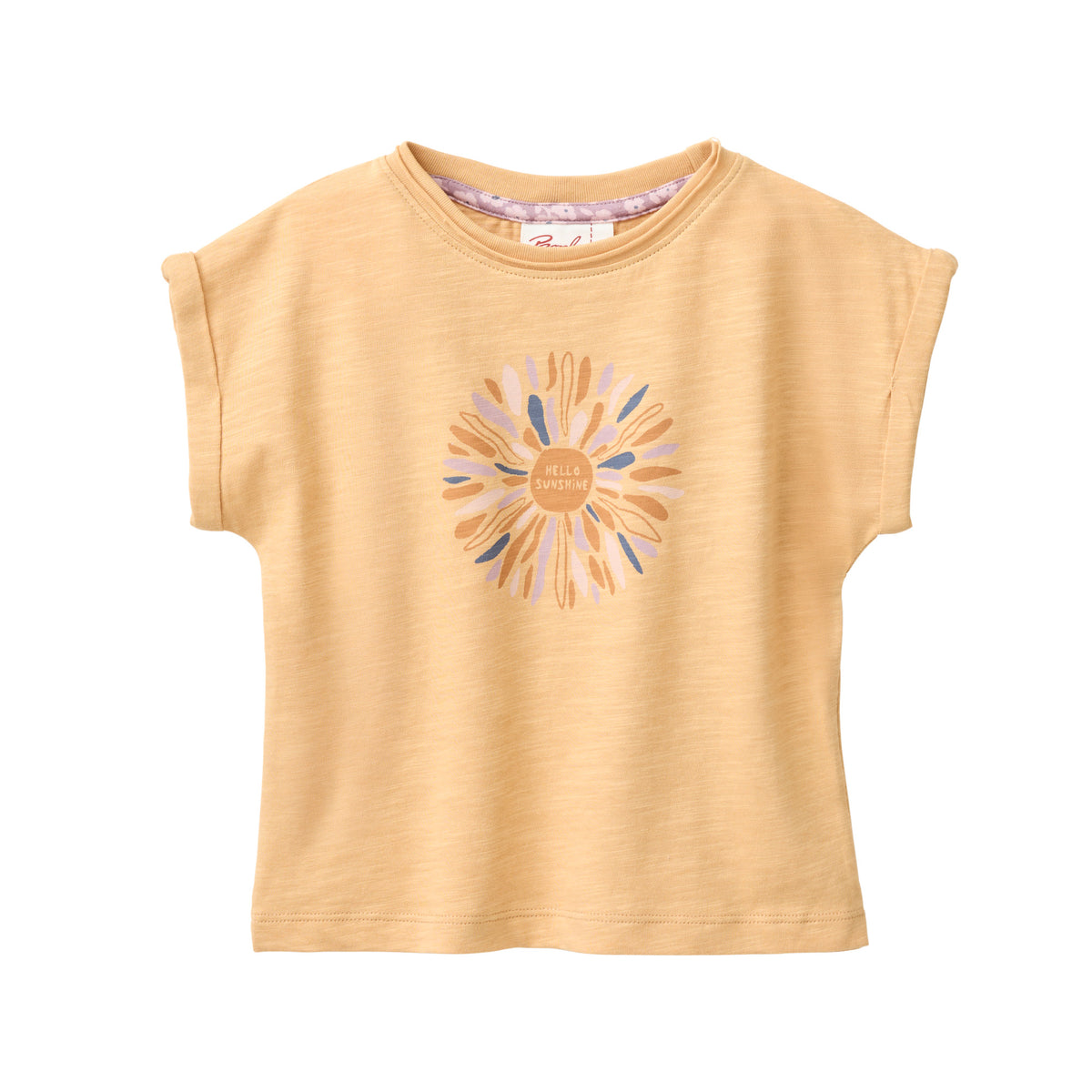 People Wear Organic Kurzarm Shirt in uni honiggelb mit "Sonnen"-Print