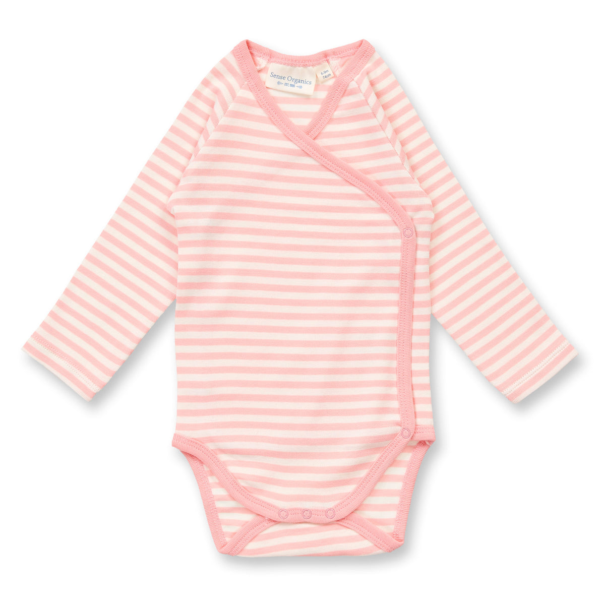 Sense Organics Baby Wickelbody rosa-weiß geringelt, Modell YGON, GOTS