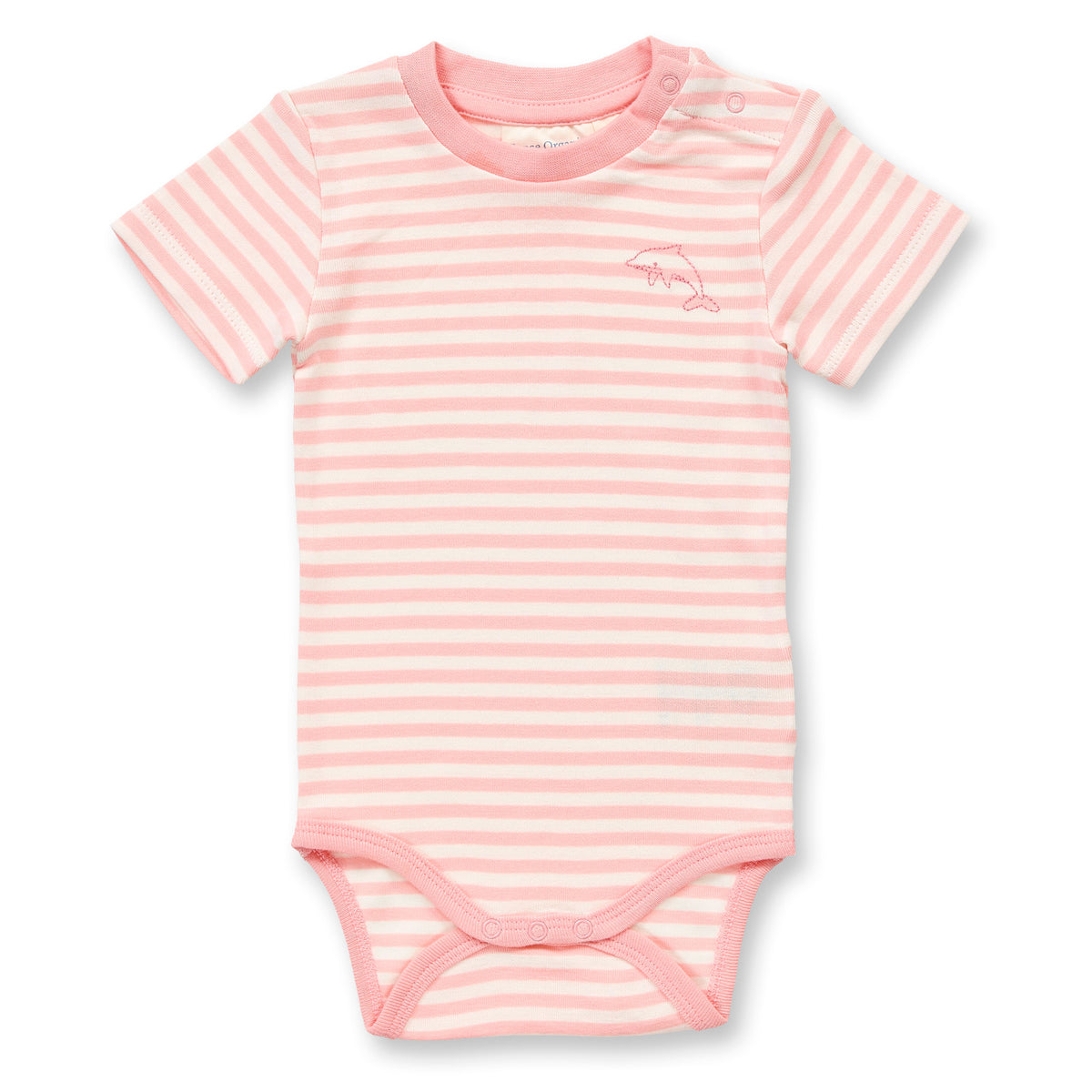 Sense Organics Baby Body pastelrosa-weiß geringelt, Modell VARIN GOTS