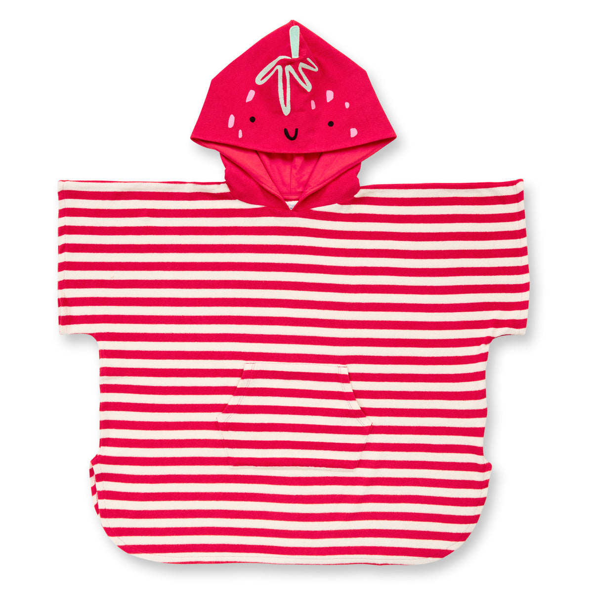 Sense Organics Kinder Badeponcho rot-weiß geringelt, Modell ALVI, GOTS