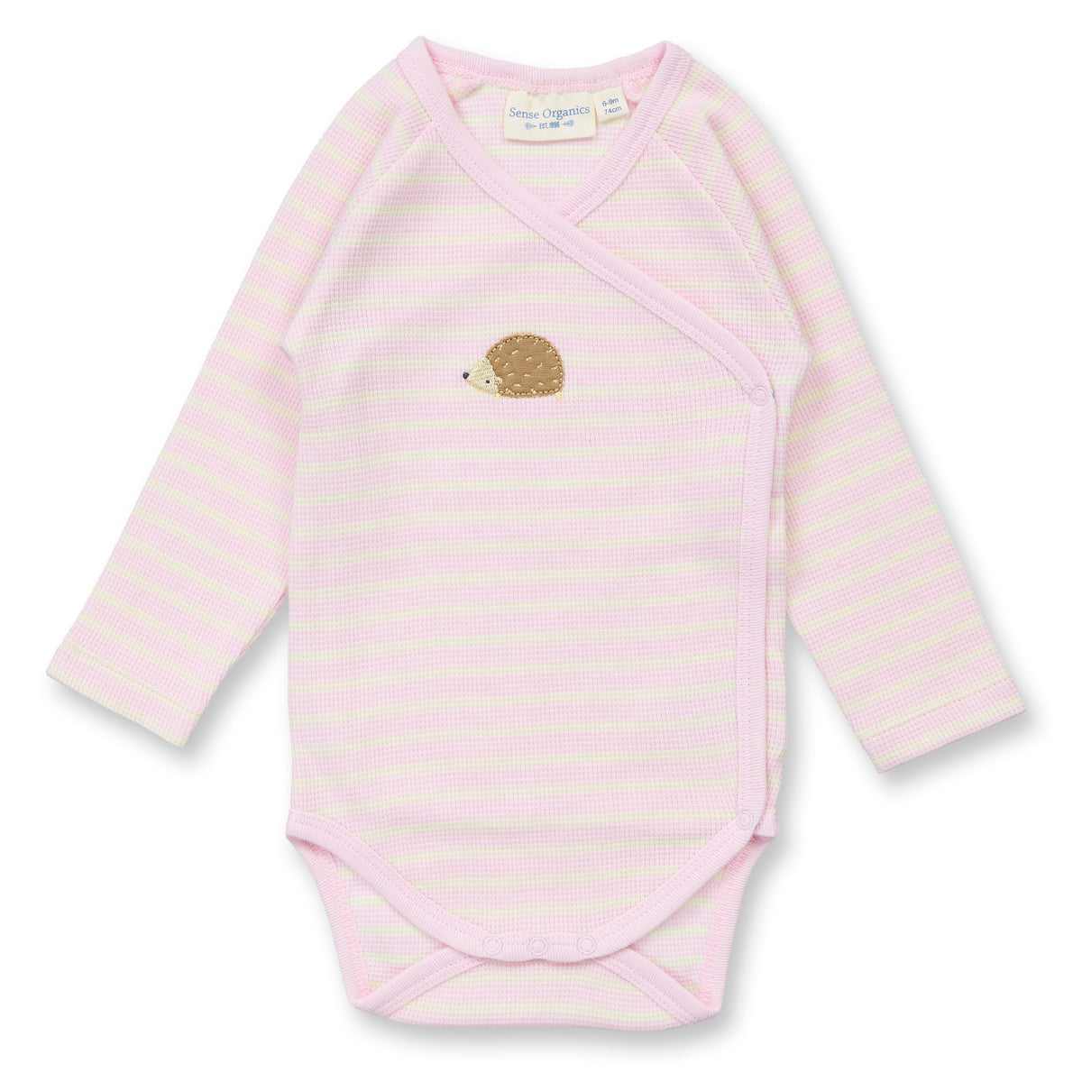 Sense Organics Wickelbody in Hellrosa-Weiß geringelt, Modell YGON, GOTS