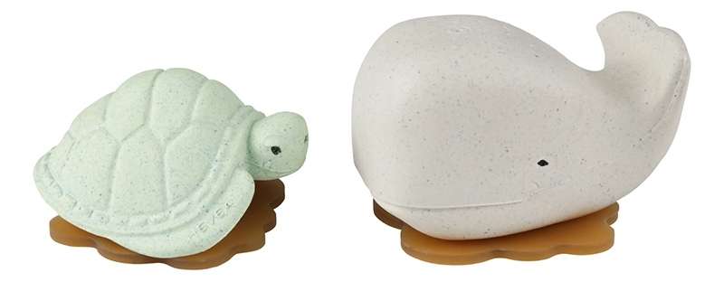 HEVEA - Badespielzeug Set Wal + Schildkröte - Naturkautschuk / upcycled / Frosty White + Sage