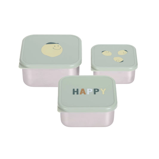 Lässig Snackbox Kinder (3er Set) - Edelstahl Brotdose, Happy Fruits, Zitrone