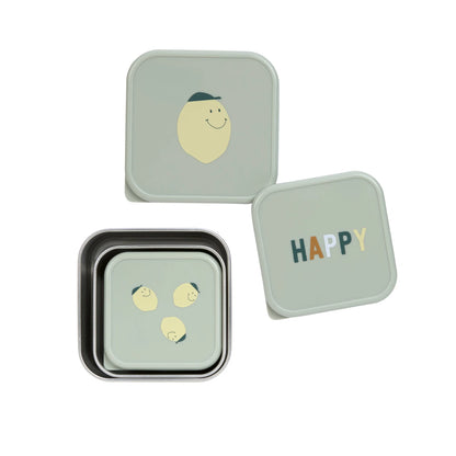Lässig Snackbox Kinder (3er Set) - Edelstahl Brotdose, Happy Fruits, Zitrone