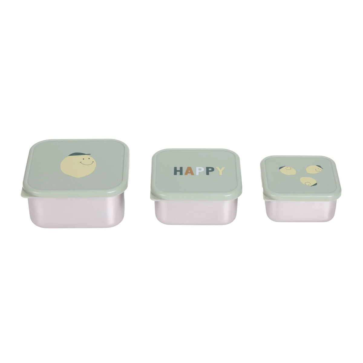 Lässig Snackbox Kinder (3er Set) - Edelstahl Brotdose, Happy Fruits, Zitrone