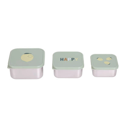 Lässig Snackbox Kinder (3er Set) - Edelstahl Brotdose, Happy Fruits, Zitrone