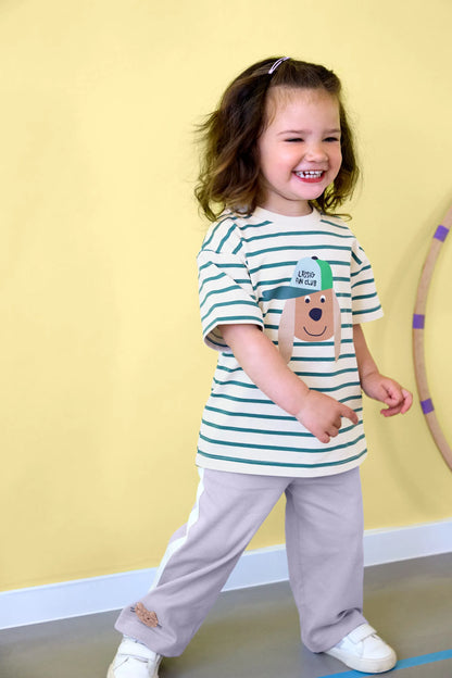 Lässig Kinder T-Shirt - Bio Baumwolle, Hund Gestreift GOTS