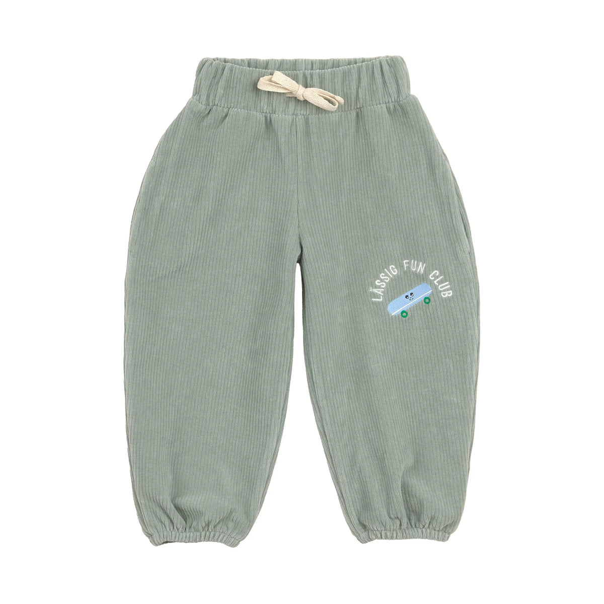 Lässig Kinder Hose Cord - Bio Baumwolle, Skateboard Granit Grün GOTS