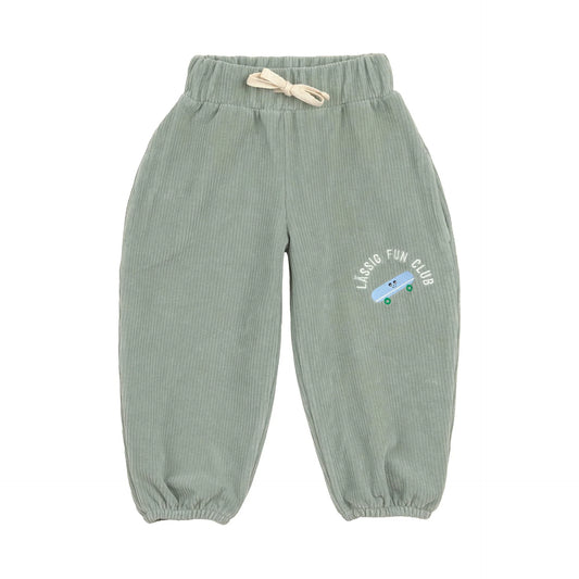 Lässig Kinder Hose Cord - Bio Baumwolle, Skateboard Granit Grün GOTS