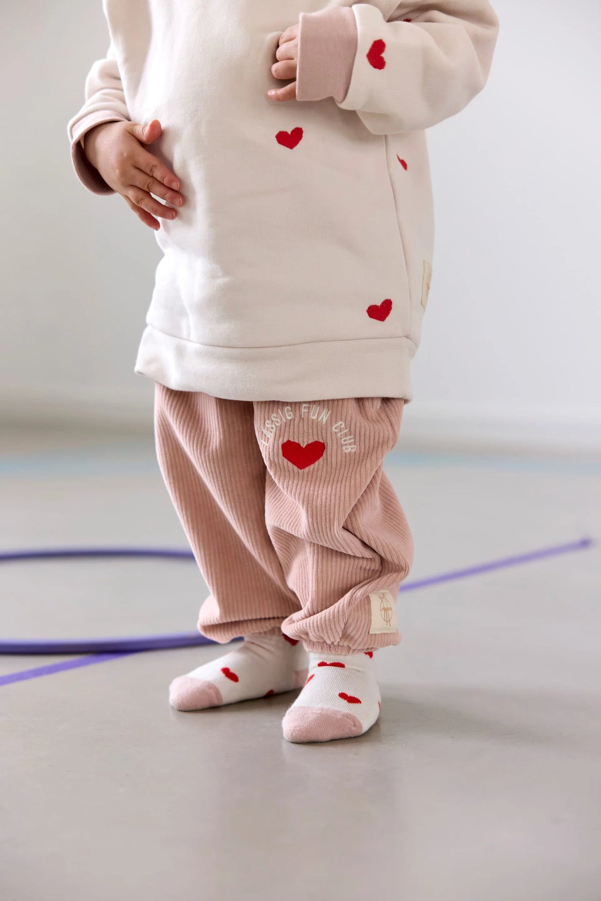 Lässig Kinder Hose Cord - Bio Baumwolle, Herzen Altrosa GOTS