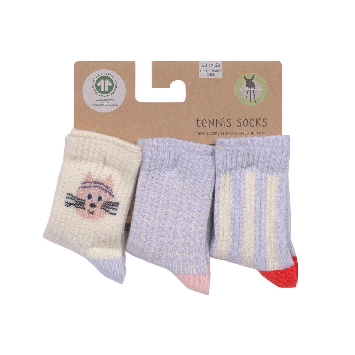 Lässig Tennissocken Kinder 3er-Set - Bio Baumwolle, Katze