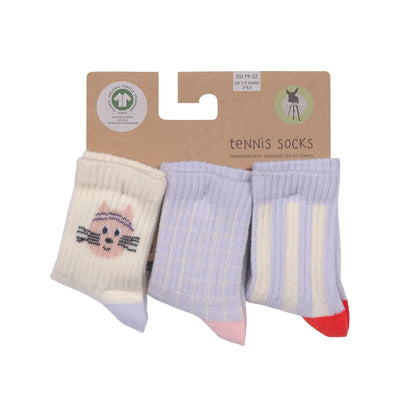Lässig Tennissocken Kinder 3er-Set - Bio Baumwolle, Katze