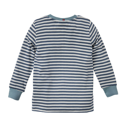 People Wear Organic Pyjama in dunkelblau geringelt mit Motiv "Nashorn" GOTS