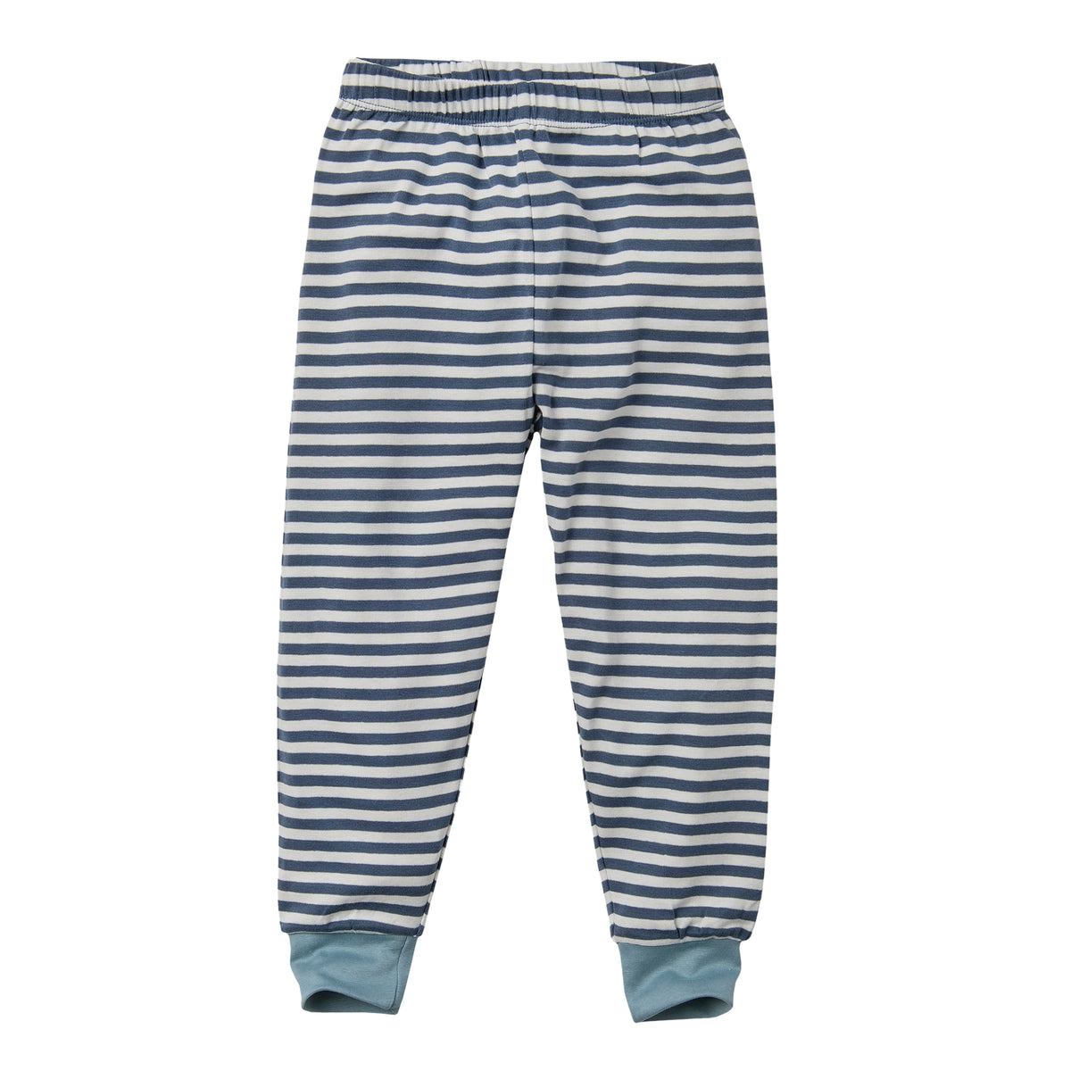 People Wear Organic Pyjama in dunkelblau geringelt mit Motiv "Nashorn" GOTS