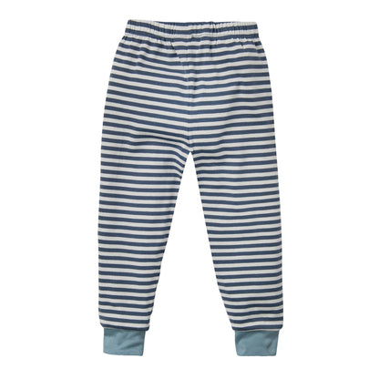 People Wear Organic Pyjama in dunkelblau geringelt mit Motiv "Nashorn" GOTS