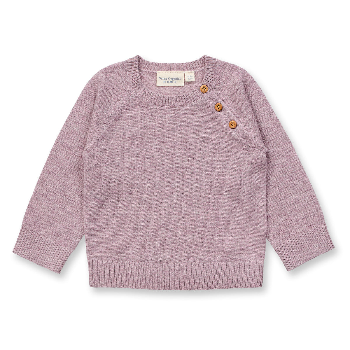 Sense Organics Baby Strickpullover in Mauve mélange, Modell SIROO aus Merinowolle