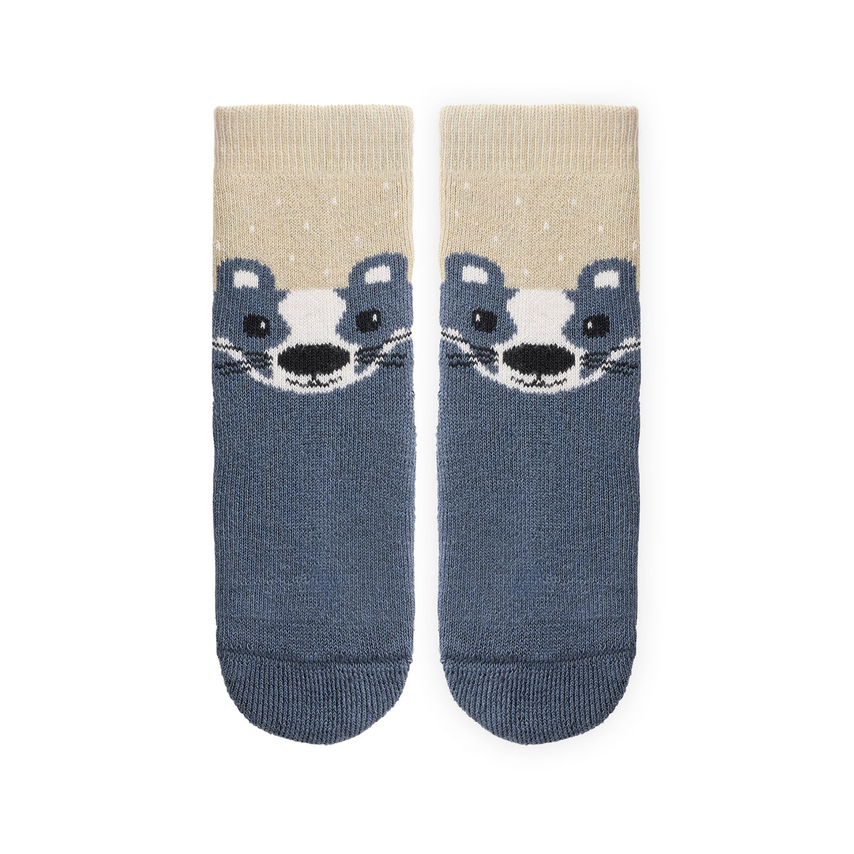 People Wear Organic Frottee Socken, 2er Pack, blau geringelt  und blau mit Motiv "Dachs", Bio-Baumwolle, GOTS