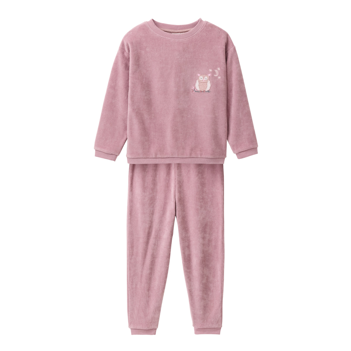 People Wear Organic Nicki Pyjama, rosa, Applikation "Eule", Bio-Baumwolle GOTS