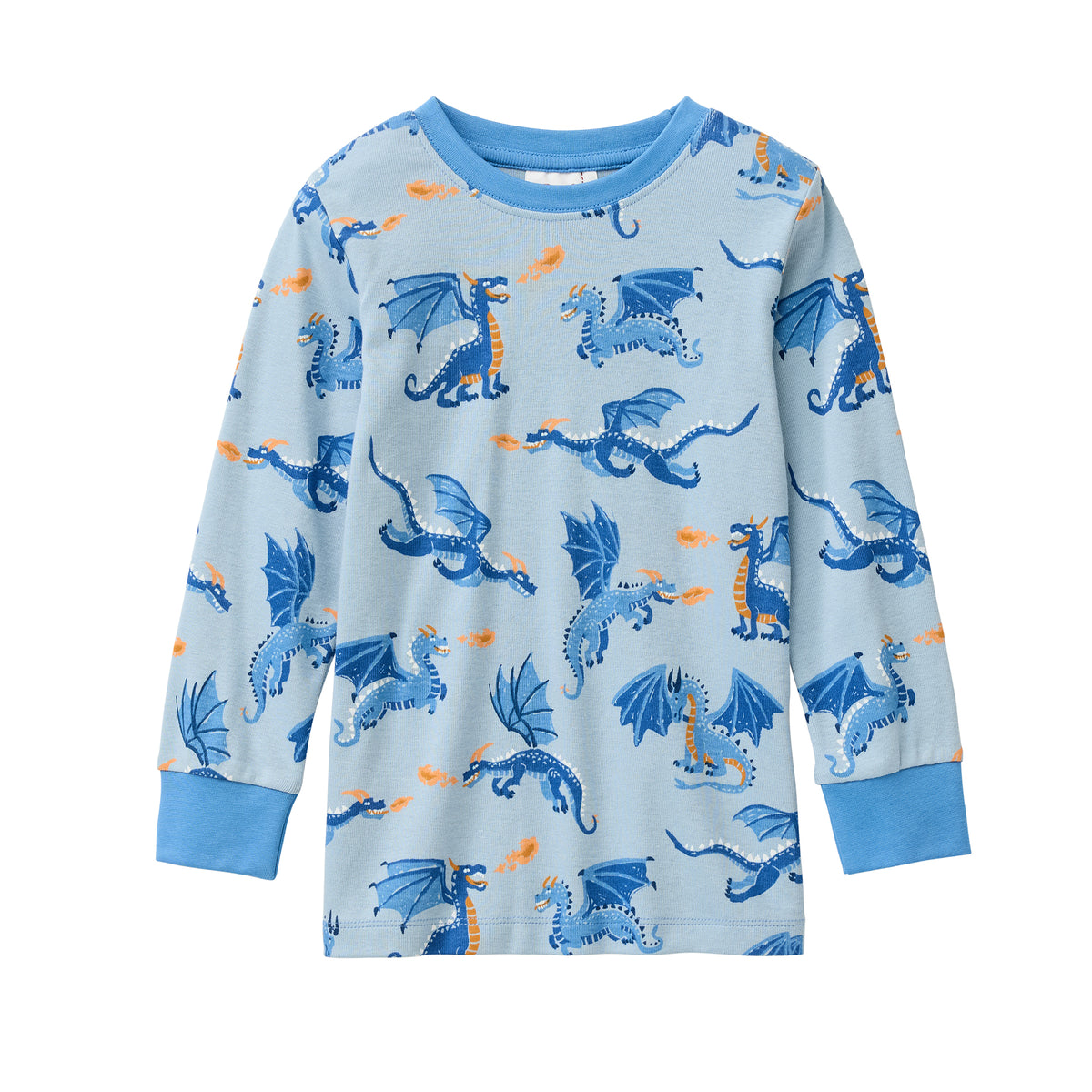 People Wear Organic Pyjama, blau bedruckt "Drachen", Bio-Baumwolle, GOTS