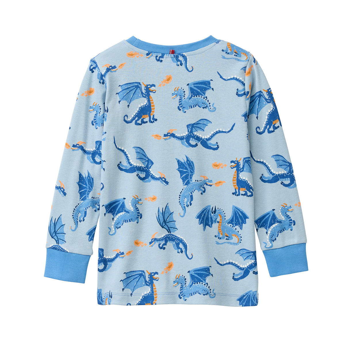 People Wear Organic Pyjama, blau bedruckt "Drachen", Bio-Baumwolle, GOTS