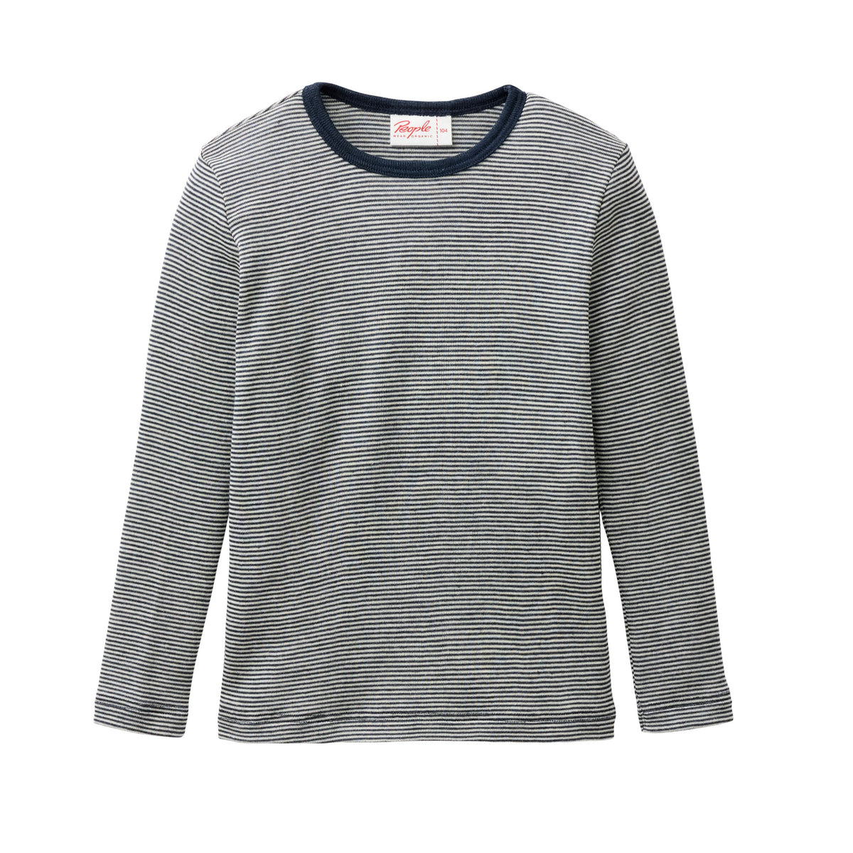 People Wear Organic Wolle Seide Langarm Shirt, blau geringelt GOTS