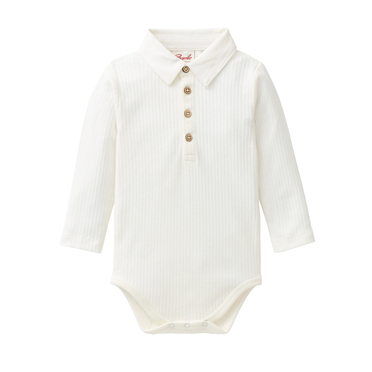 People Wear Organic Langarm Body mit Kragen  in weiß aus Bio-Baumwolle GOTS