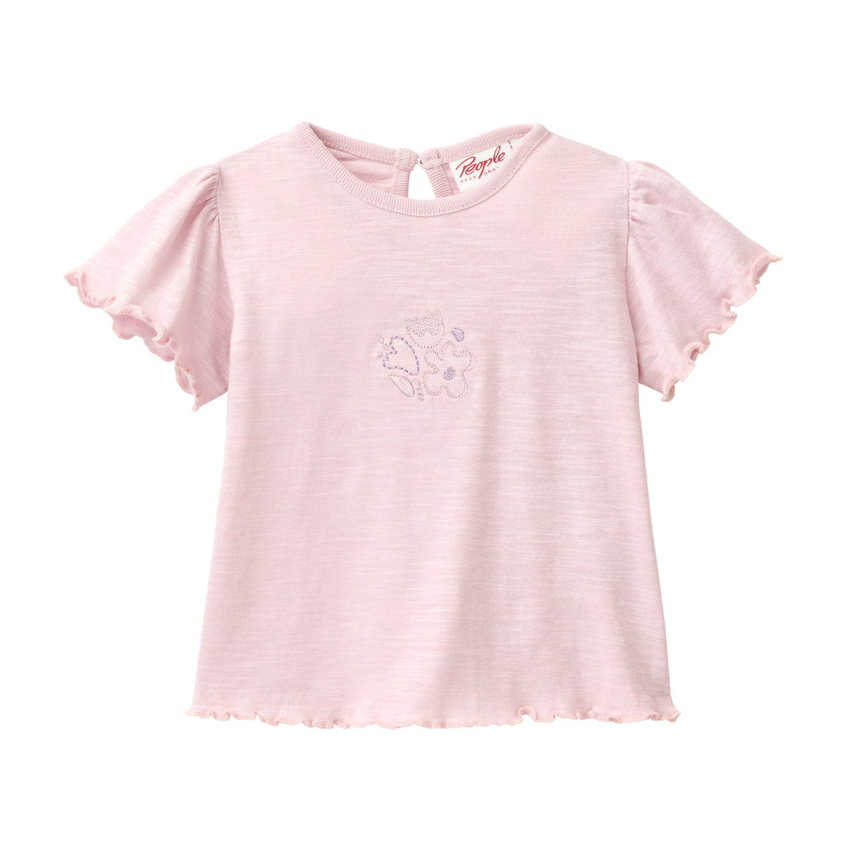 People Wear Organic T-Shirt in malve uni mit floraler Stickerei GOTS