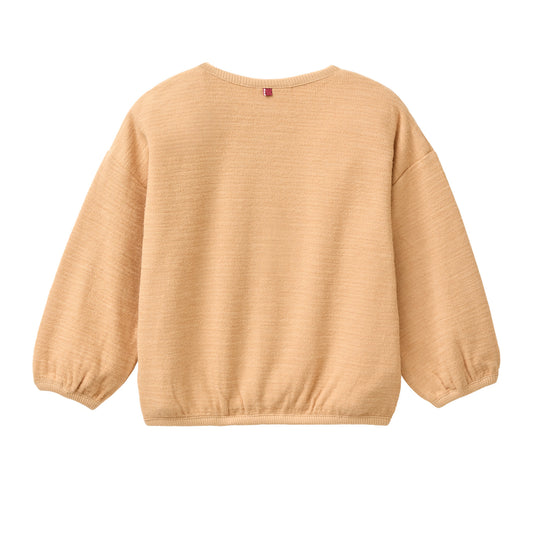 People Wear Organic Sweat Pullover in honiggelb uni mit Motiv"we are friends"