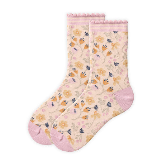 People Wear Organic Socken in malve gemustert mit Motiv "Blumengarten" GOTS