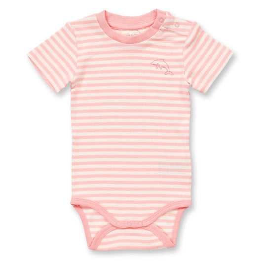 Sense Organics Baby Body pastelrosa-weiß geringelt, Modell VARIN GOTS