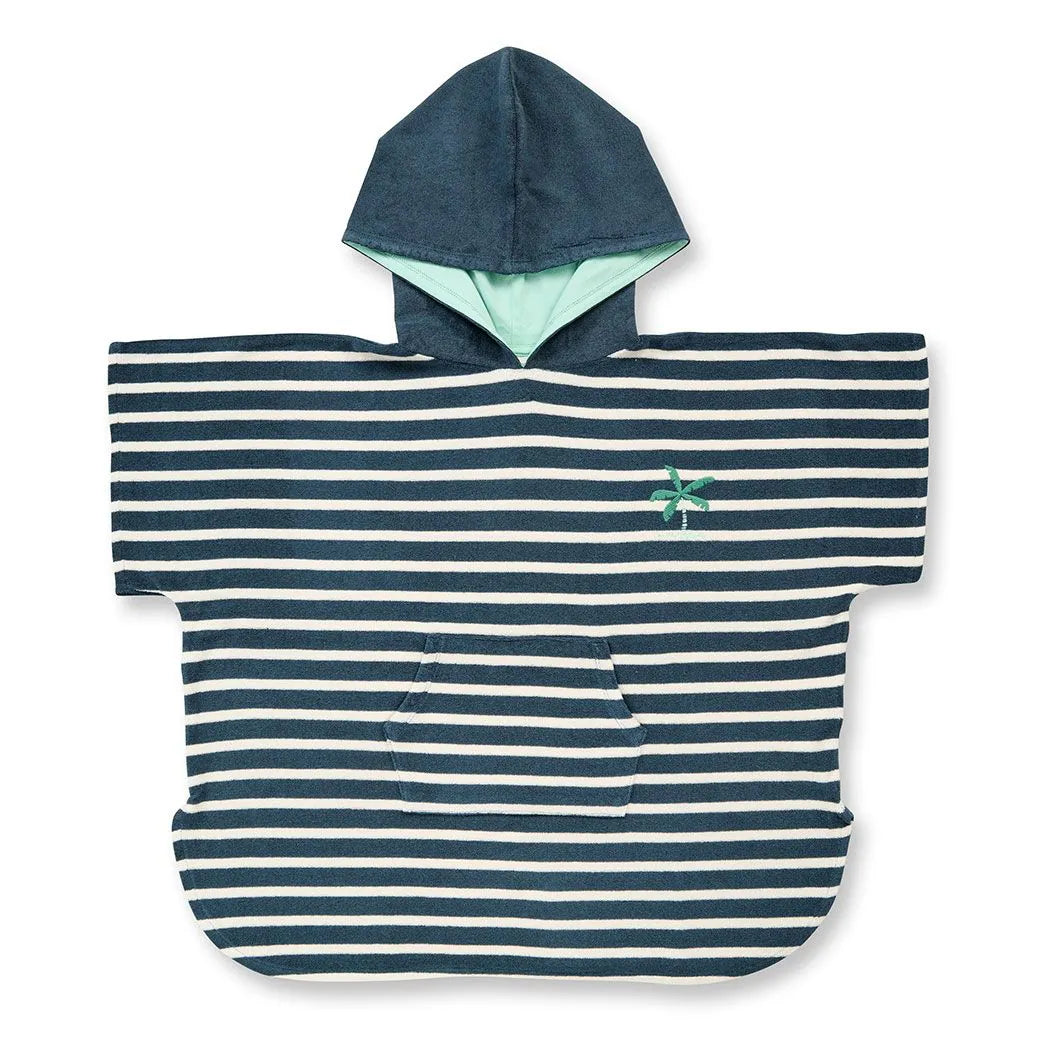 Sense Organics Kinder Badeponcho petrol-weiß geringelt, Modell ALVI GOTS