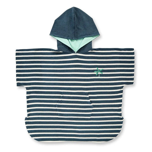 Sense Organics Kinder Badeponcho petrol-weiß geringelt, Modell ALVI GOTS
