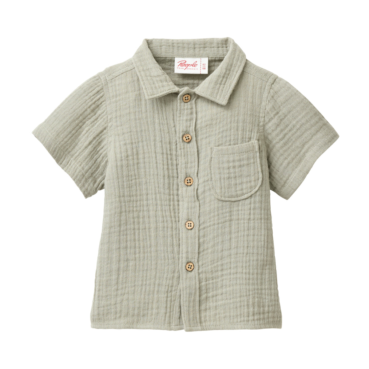 People Wear Organic Musselin-Hemd Kurzarm in Khaki GOTS