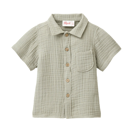 People Wear Organic Musselin-Hemd Kurzarm in Khaki GOTS