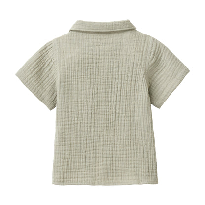 People Wear Organic Musselin-Hemd Kurzarm in Khaki GOTS
