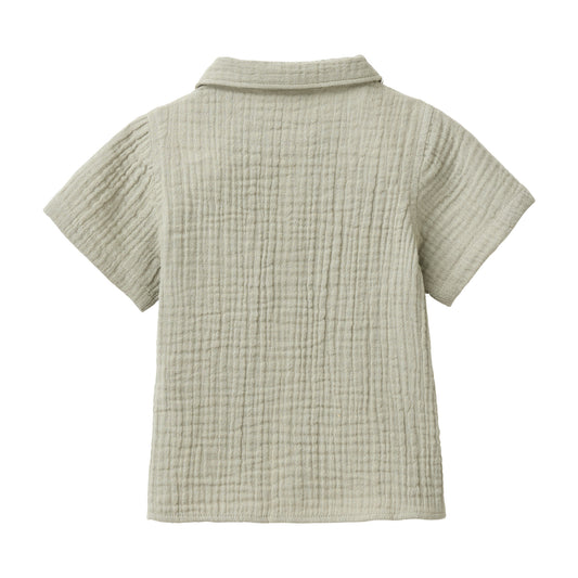People Wear Organic Musselin-Hemd Kurzarm in Khaki GOTS
