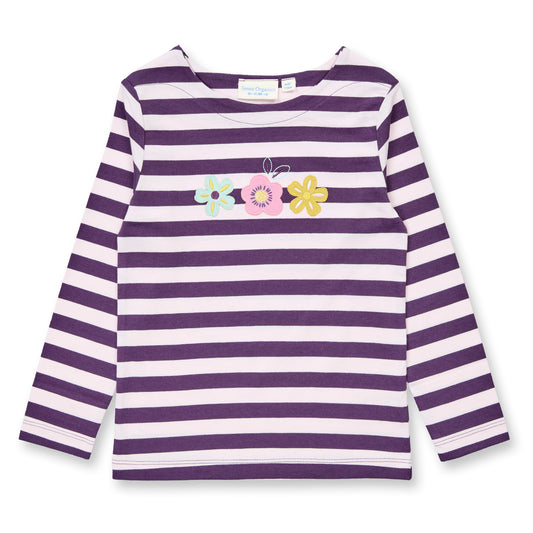 Sense Organics Mädchen Langarmshirt in Pflaume-Hellrosa geringelt, Modell ALUNA, GOTS