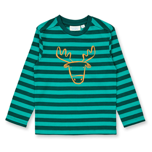 Sense Organics Kinder Langarmshirt in Petrolgrün geringelt, Modell LUKE, GOTS