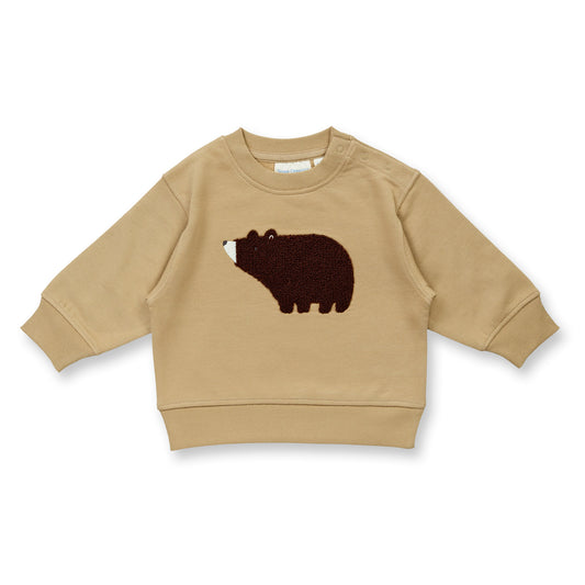 Sense Organics Baby Sweatshirt mit Bär-Motiv auf Braun, Modell SIAM, GOTS