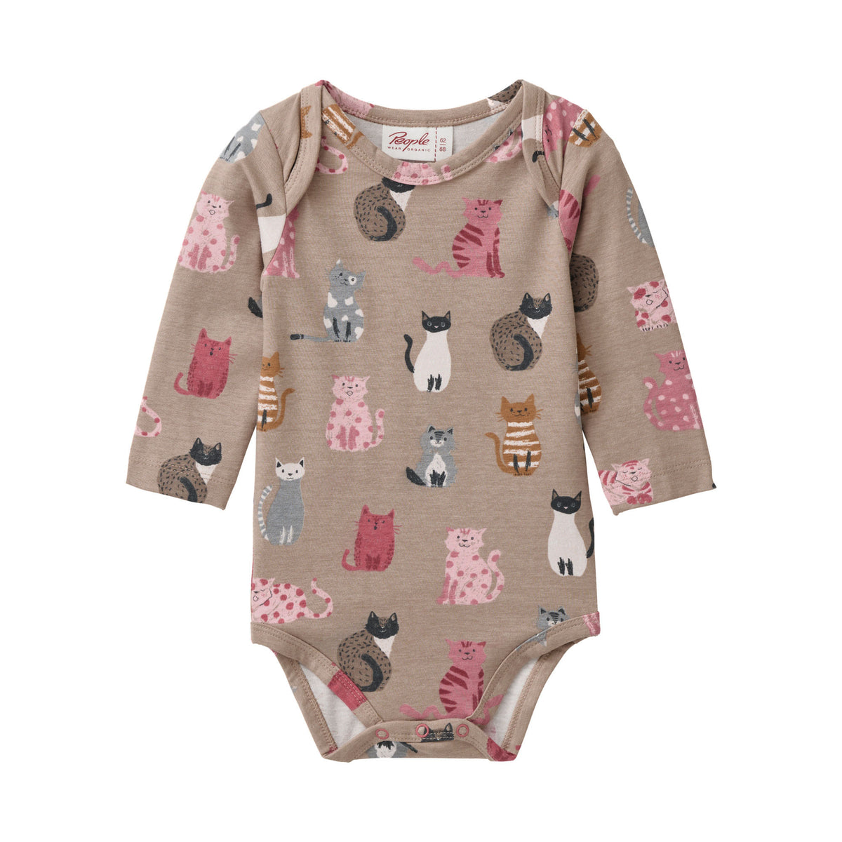 People Wear Organic Langarm-Body mit Katzenprint GOTS