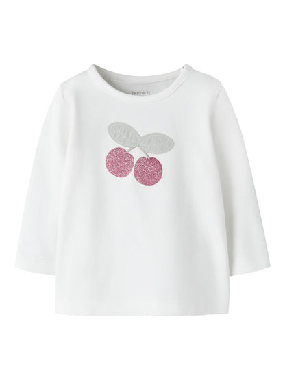 Name it Langarmshirt mit Glitzer-Kirschenprint aus Bio-Baumwolle