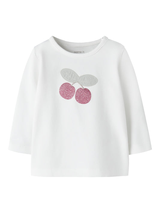 Name it Langarmshirt mit Glitzer-Kirschenprint aus Bio-Baumwolle