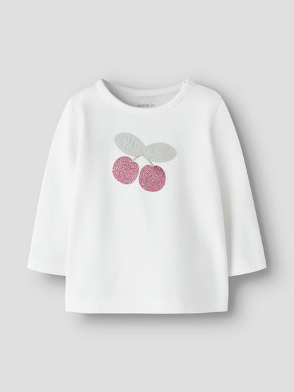 Name it Langarmshirt mit Glitzer-Kirschenprint aus Bio-Baumwolle