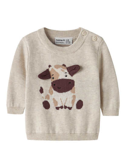 Name it Strickpullover mit Kuh aus Bio-Baumwolle
