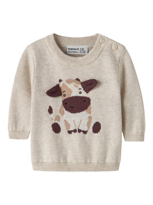 Name it Strickpullover mit Kuh aus Bio-Baumwolle